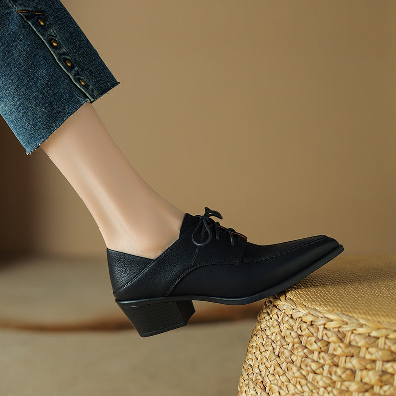 Women's Retro Strap Chunky Heel Pointed-Toe Shoes
