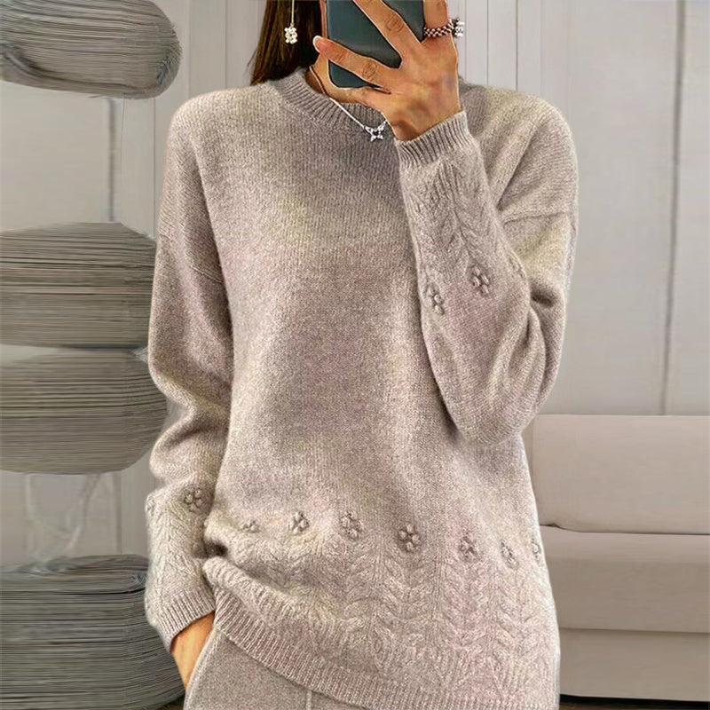 Women's Solid Color 3D Floral Embroidered Sweater
