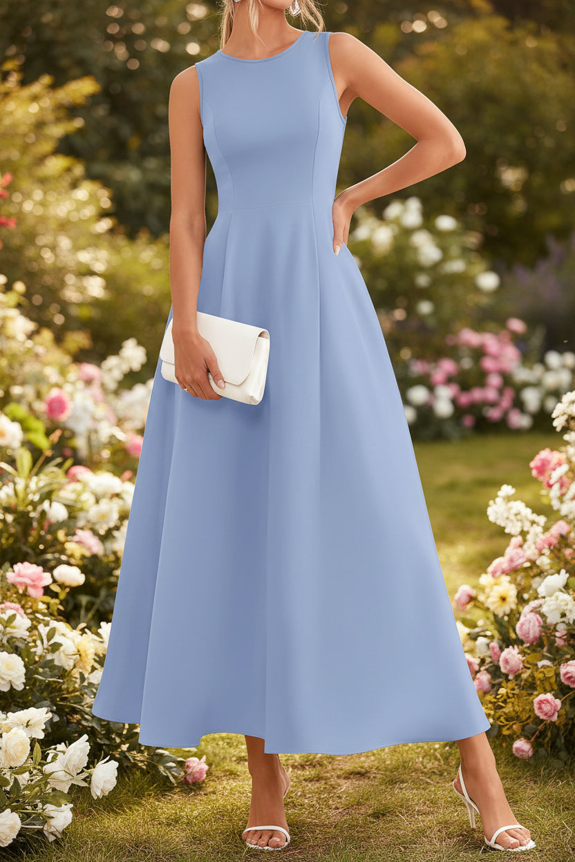 Women's Slim-Fit Long Vest Dress – A-Line High-Waist Sleeveless