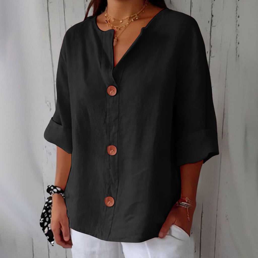 Women's V-Neck Buttoned Blouse
