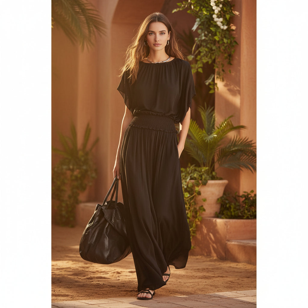 Women's Chiffon High-Waist Ruched Maxi Dress
