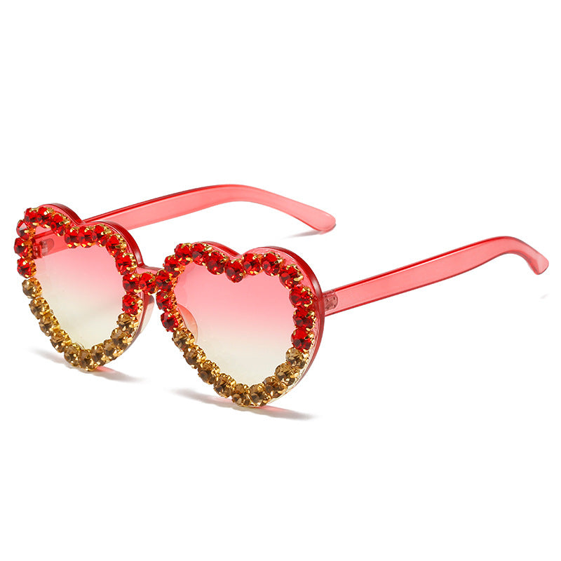 Peach Heart Rhinestone Sunglasses – Y2K INS Style