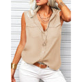 Women's Lapel Collar Sleeveless Top – Loose Fit, Pockets, Solid Color