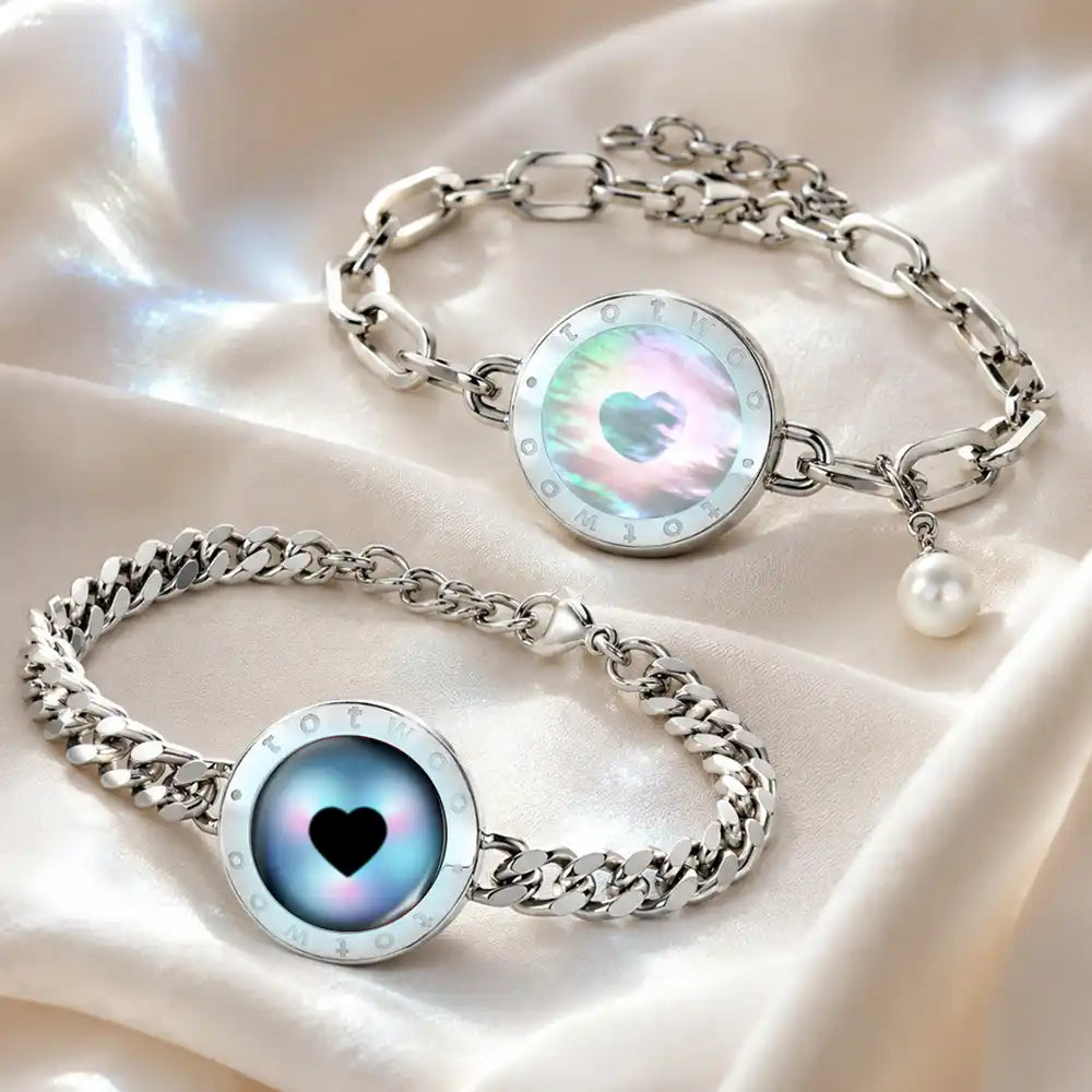 Soulmate 2.0 Touch Bracelets(Silver Cuban Chain+Silver Paperclip Chain)