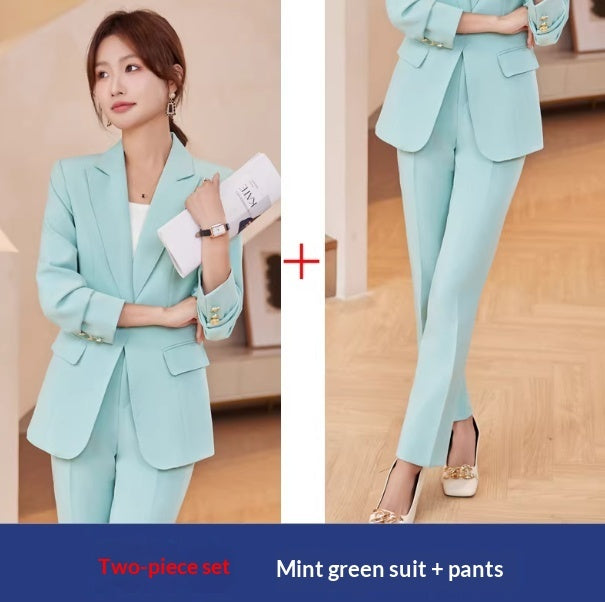 Lapel Button-Down Blazer & Straight-Leg Trousers Suit