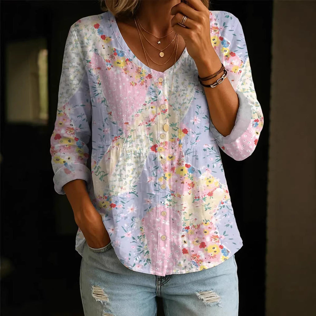 Women's Plus-Size Printed Cardigan – Boho Loose Fit 3/4 Sleeve Top