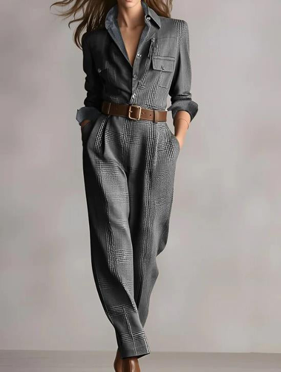 Notched Lapel Wide-leg Jumpsuit