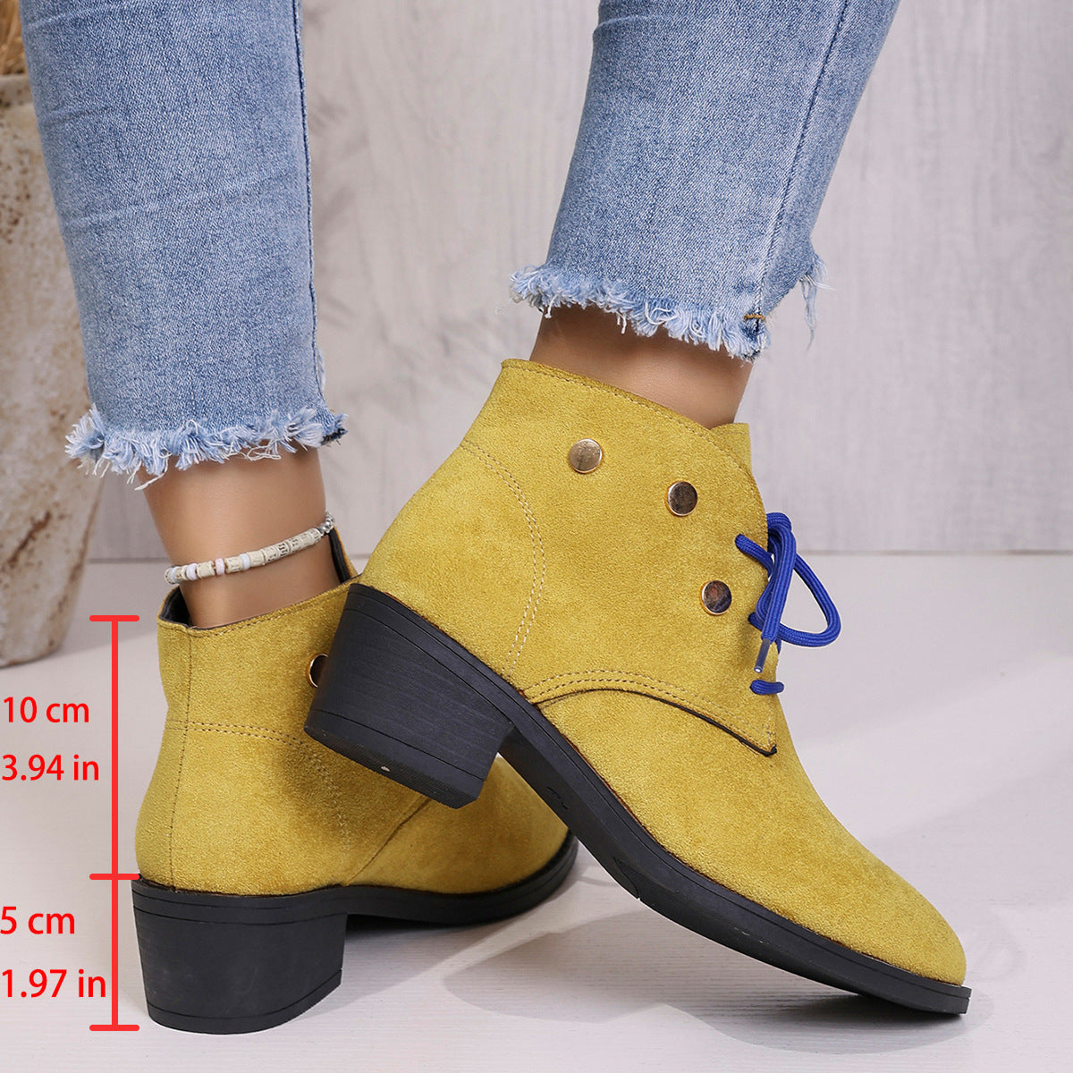 Women's Chunky Heel Pointed-Toe Lace-Up Ankle Boots