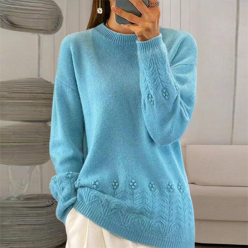 Women's Solid Color 3D Floral Embroidered Sweater
