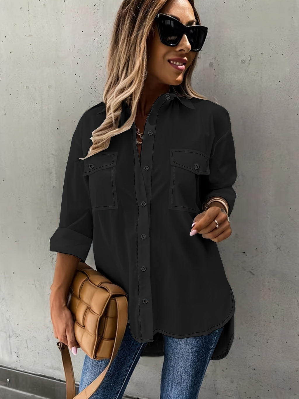 Women’s Casual Long Sleeve Shirt with Pocket