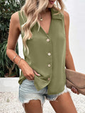 Women's Solid-Color Sleeveless Loose Vest Top – Button Detail