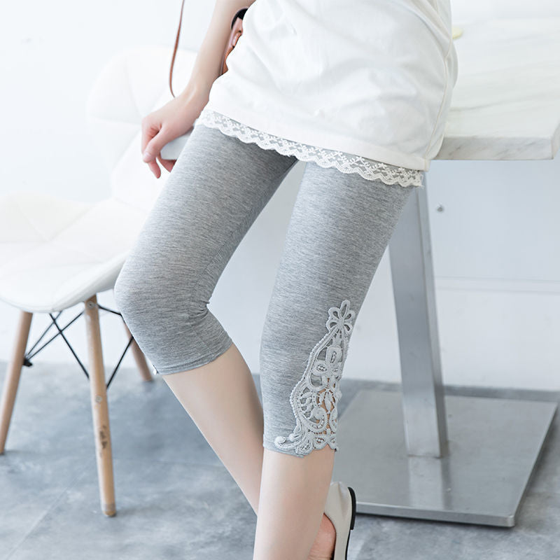 Women’s Lace Trim Stretch Leggings – Fashion Bottoming Pants