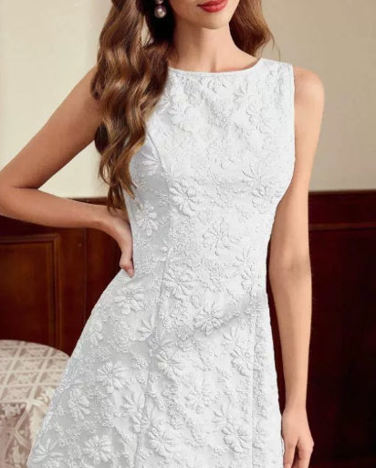Women's Jacquard Sleeveless Midi Dress – Slim Fit French Minimalist Style