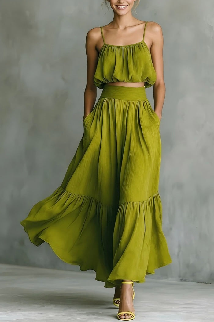 Women’s Two-Piece Flared Skirt Set – High-Waist Elegant Outfit