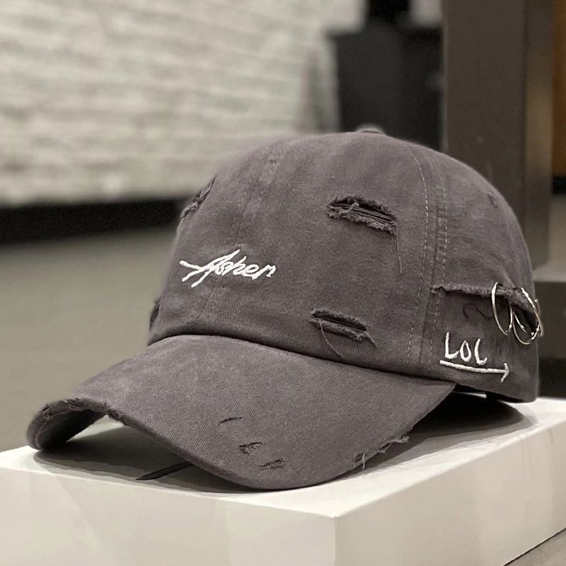 Korean Distressed Tie-Dye Letter Print Cotton Cap – Women’s Dome Crown