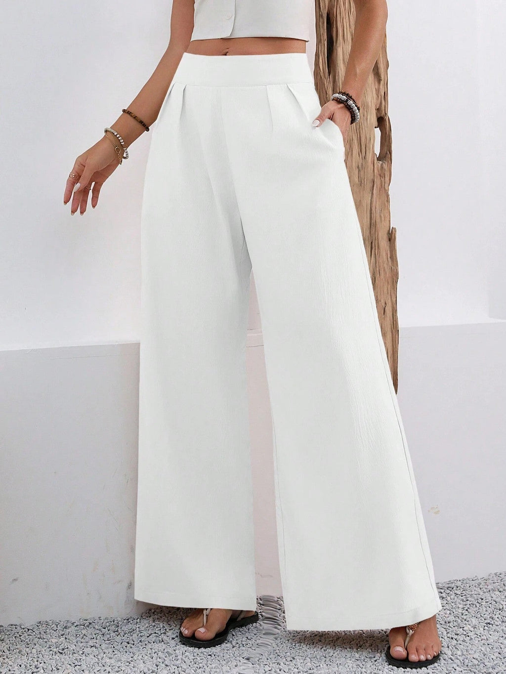 Women's High-Waist Wide-Leg Trousers with Pockets – Full Length