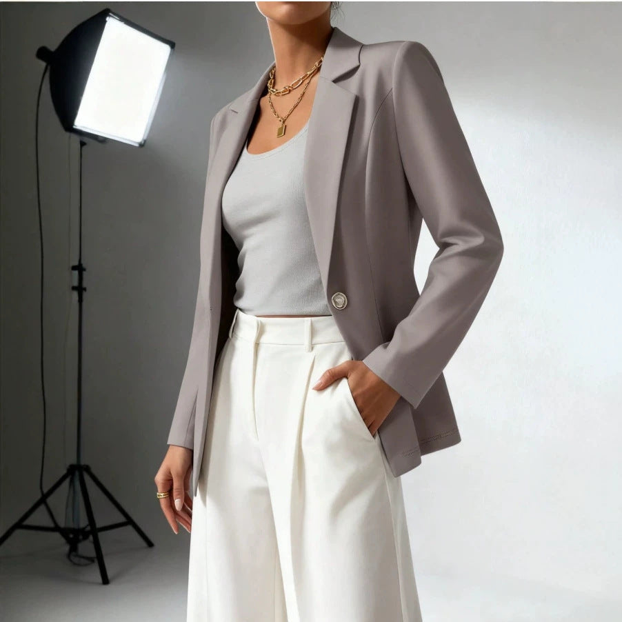 Women's Slim Fit Lapel Collar Long-Sleeve Blazer – Waist-Cinched