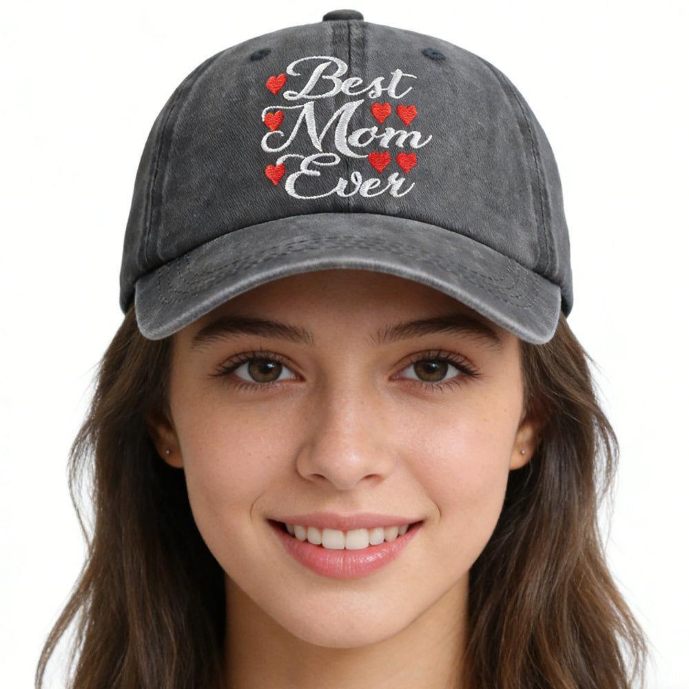 Best Mom Ever Adjustable Embroidered Wash Cotton Cap