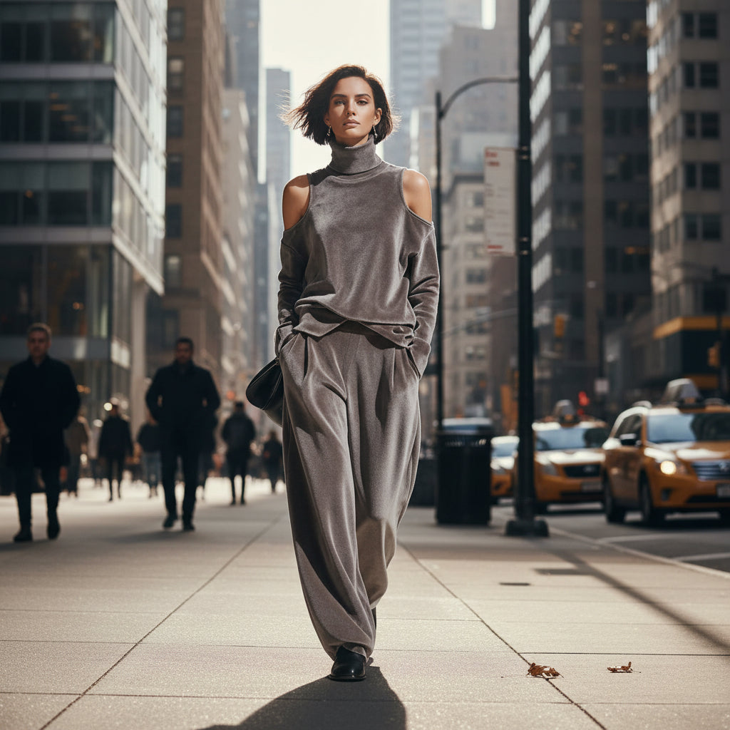 Women's Korean Velvet Long Sleeve Top & Pants Set