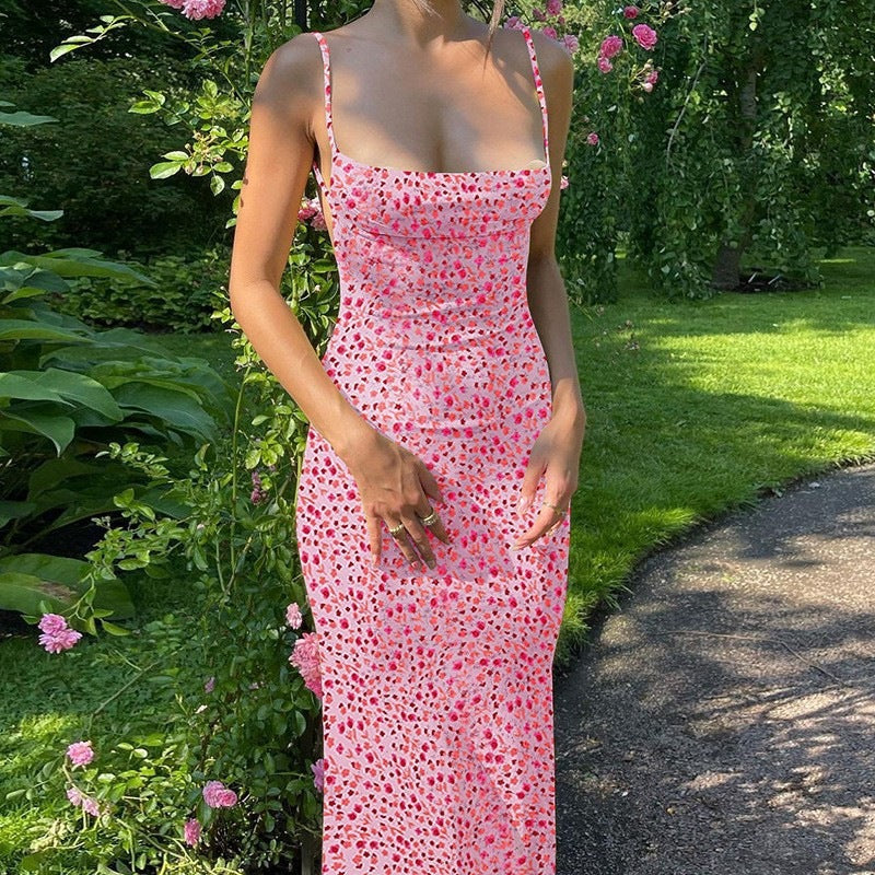 Women's Slim Fit Printed Backless Dress