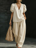 Women’s V-Neck Casual Two Piece Set