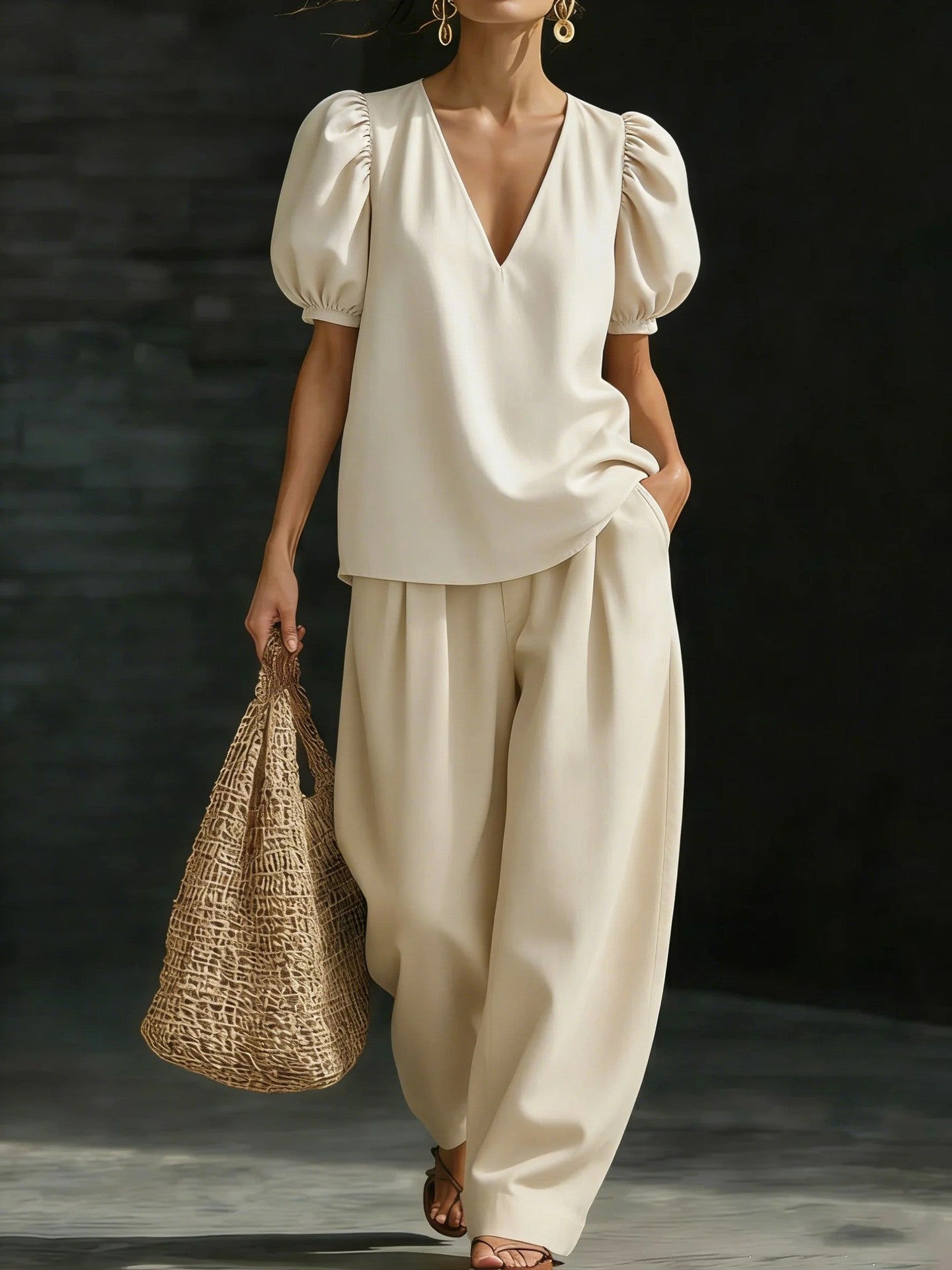 Women’s V-Neck Casual Two Piece Set