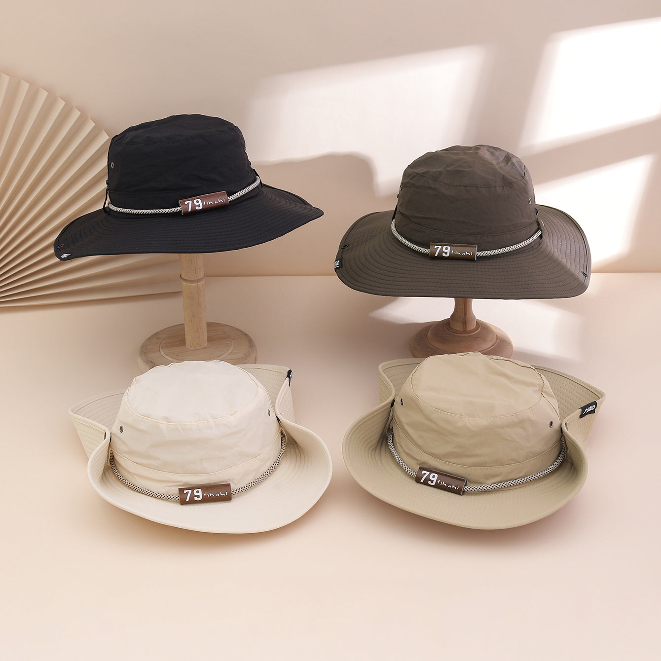 Wide-Brim Leather Patch Fisherman Hat – UV Sun Protection Outdoor Hat