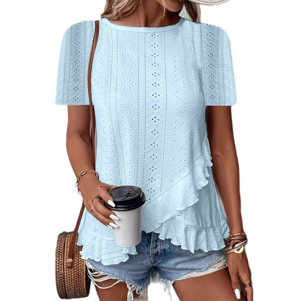 Women’s Casual Solid Color Short Sleeve Crew Neck Top