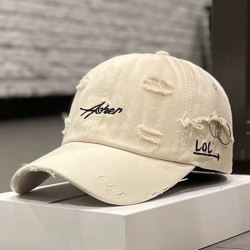Korean Distressed Tie-Dye Letter Print Cotton Cap – Women’s Dome Crown