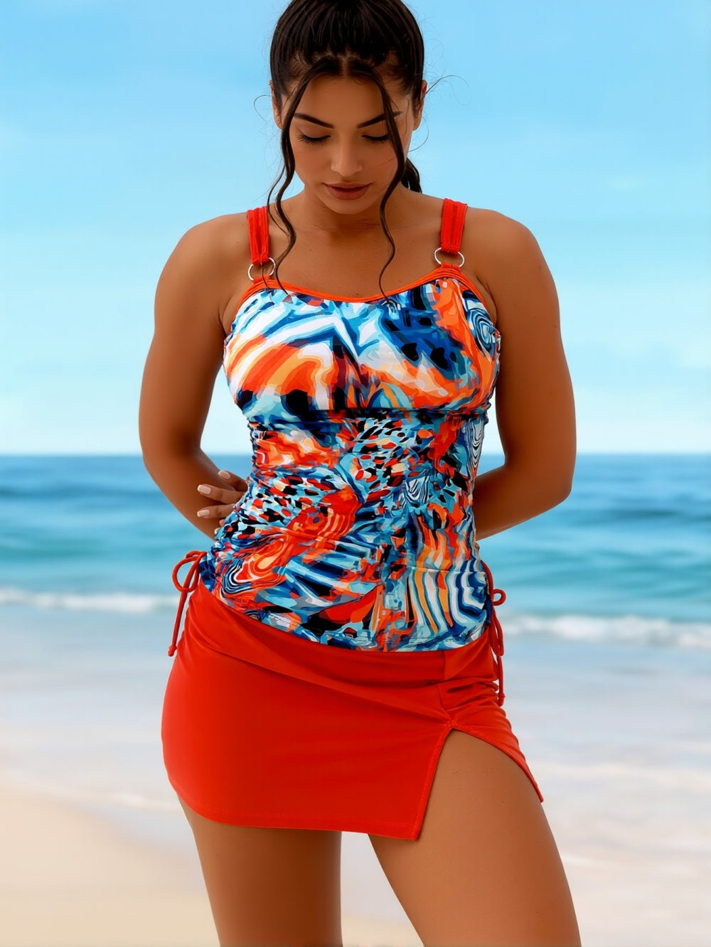 Women's Off-Shoulder Tie Tankini Swimsuit Set