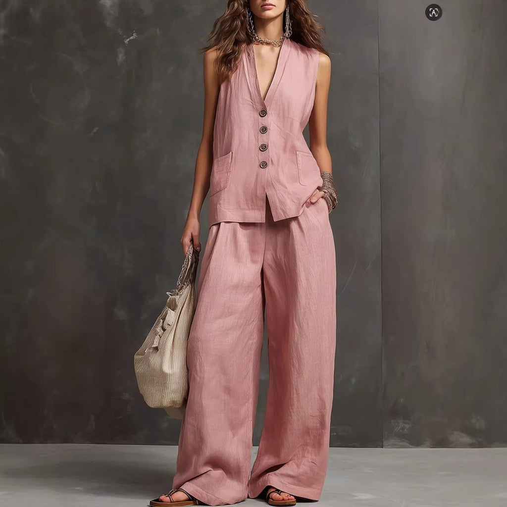 Women's Sleeveless Vest & Wide-Leg Pants Two-Piece Set – 10 Colors XS–3XL
