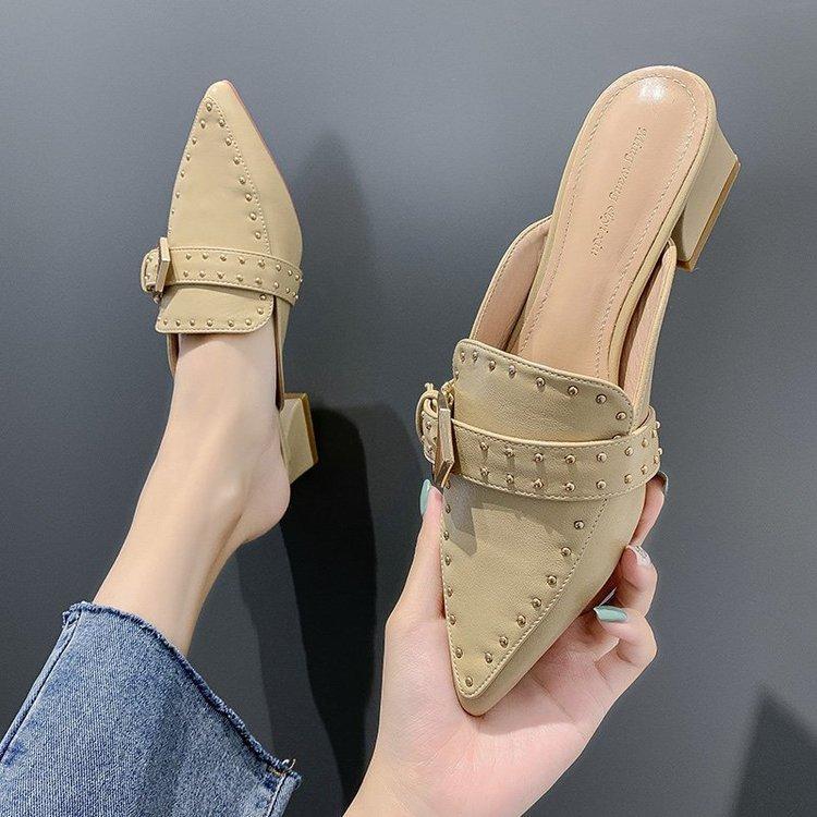 Women's Retro Pointed Toe Mid-Heel Closed-Toe Mules