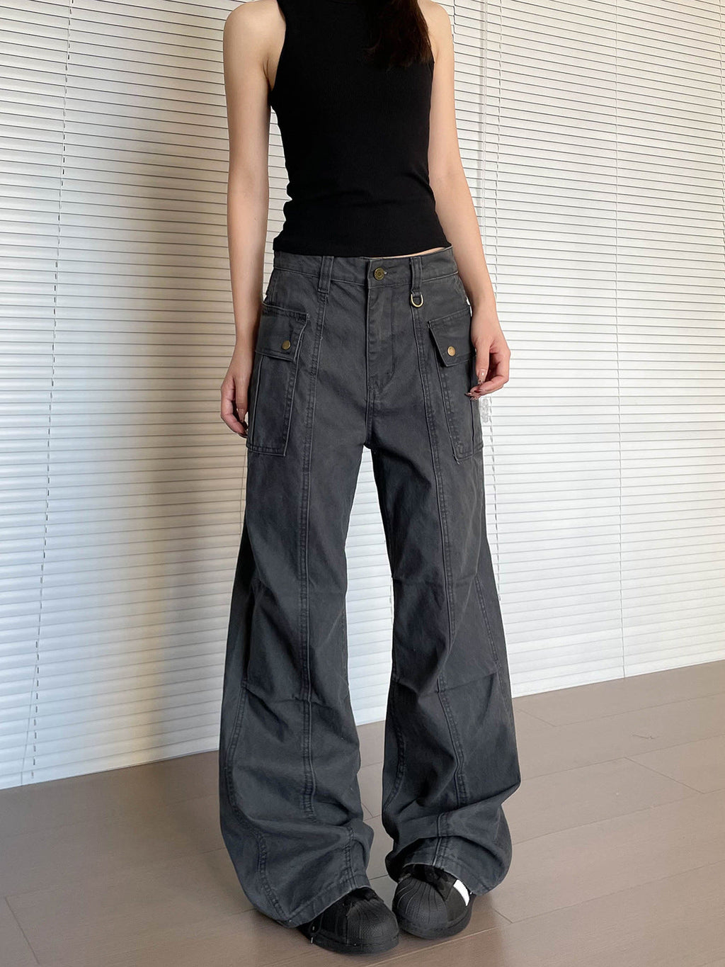 Women’s Straight Leg Slightly Flared Washed Casual Pants
