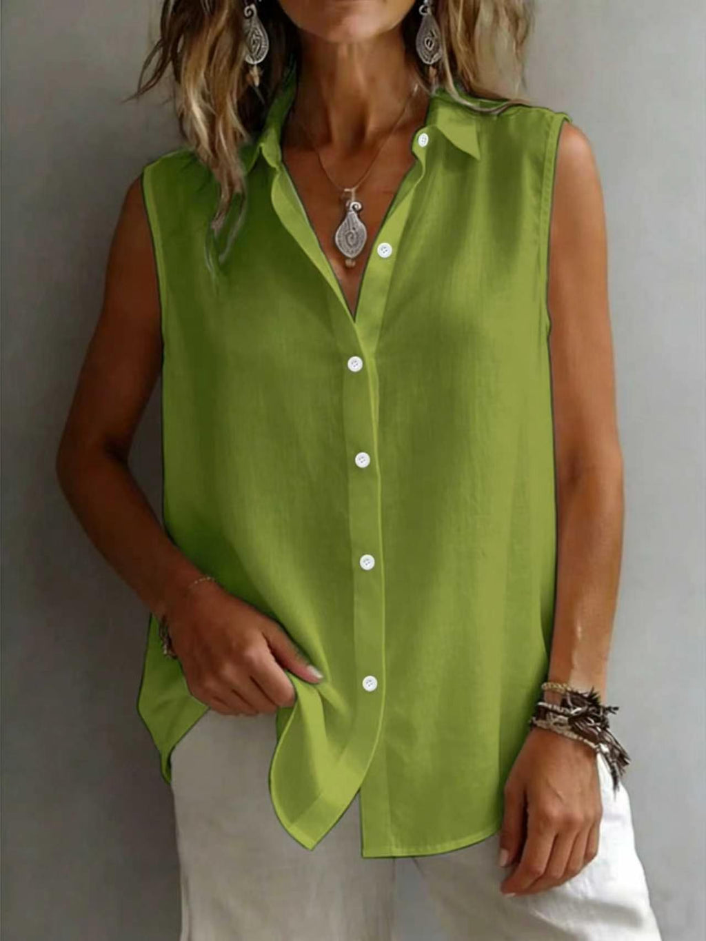Women's Solid Color Lapel Sleeveless Top