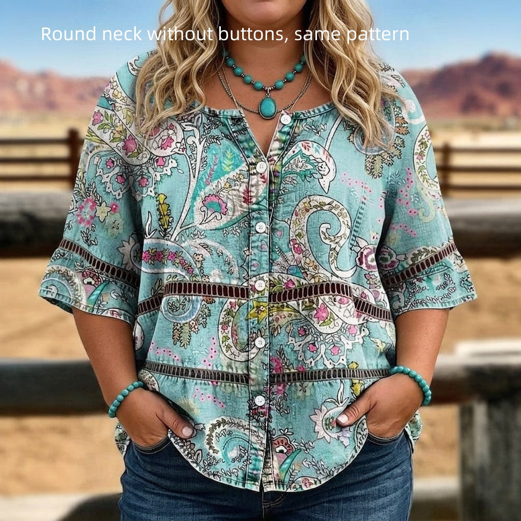 Women's 3D Print 3/4 Sleeve Casual Top – Plus Size Inclusive