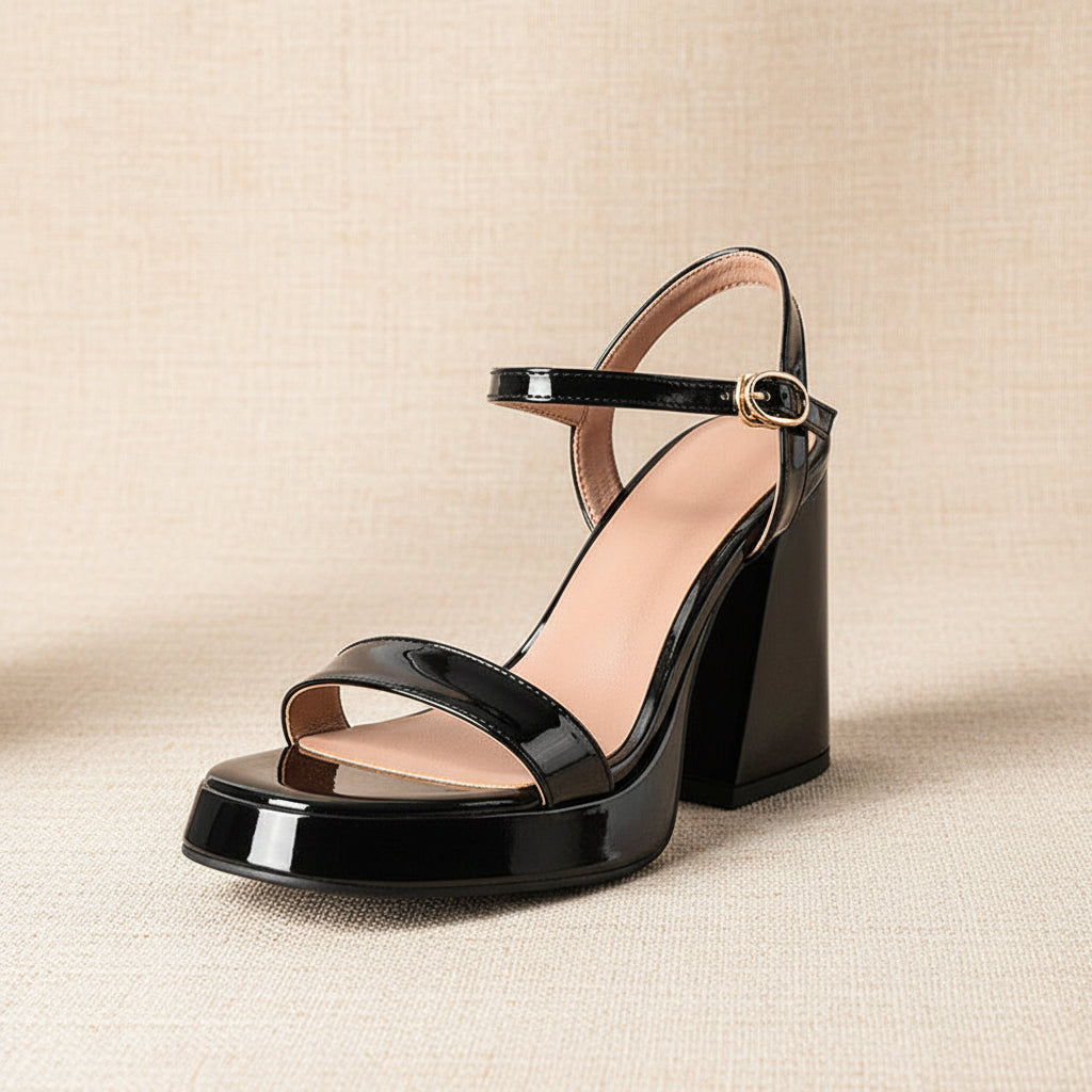 Women's Round Toe Chunky Heel Sandals – Buckle Strap Block Heel