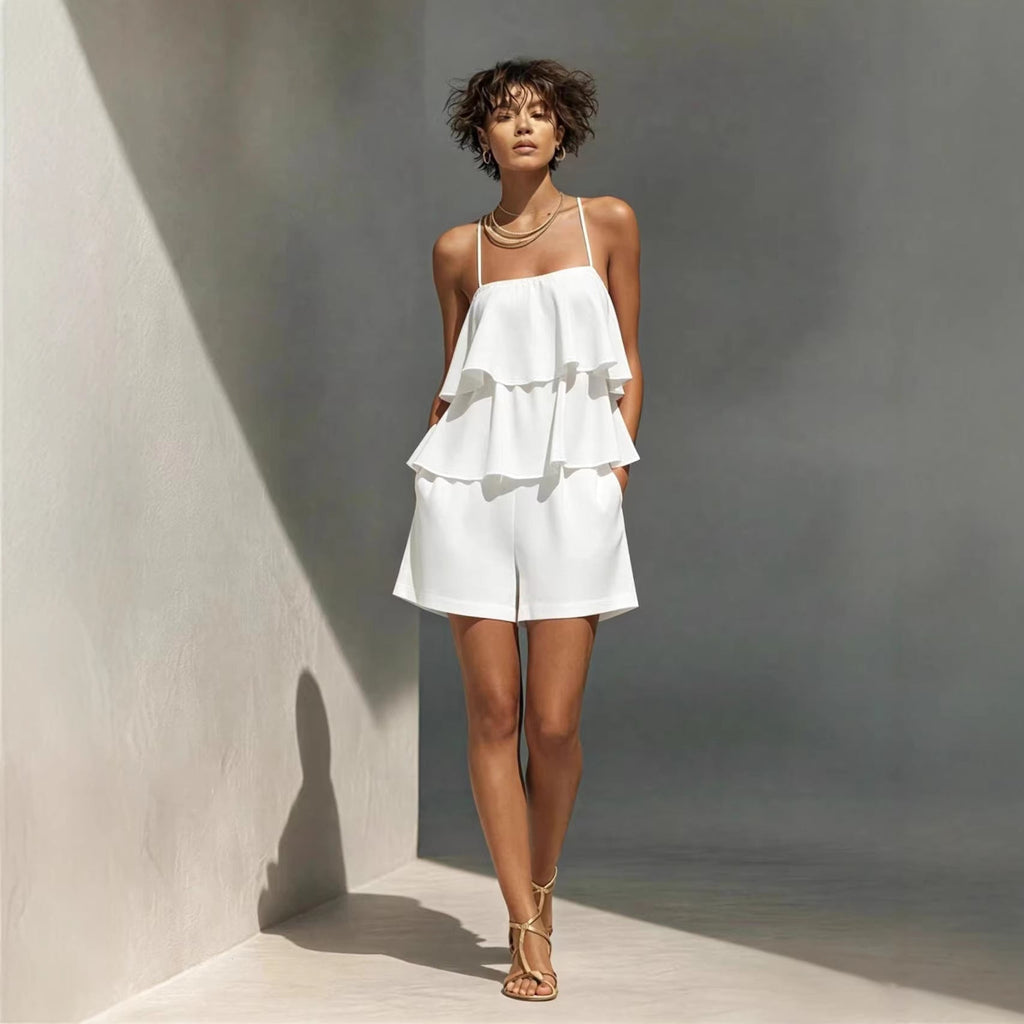 Women's Multi-Layer Ruffle Camisole & Shorts Set