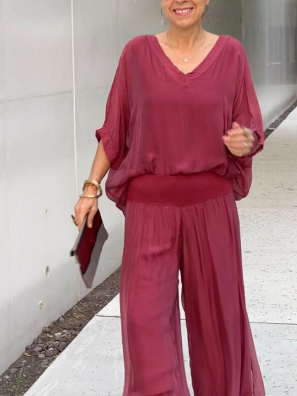 Solid-Color Chiffon Two-Piece Set – 10 Colors, S–5XL