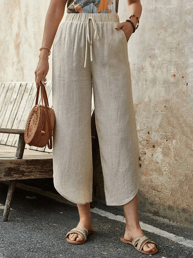 🌿 Women's Cotton-Linen Cropped Drawstring Pants