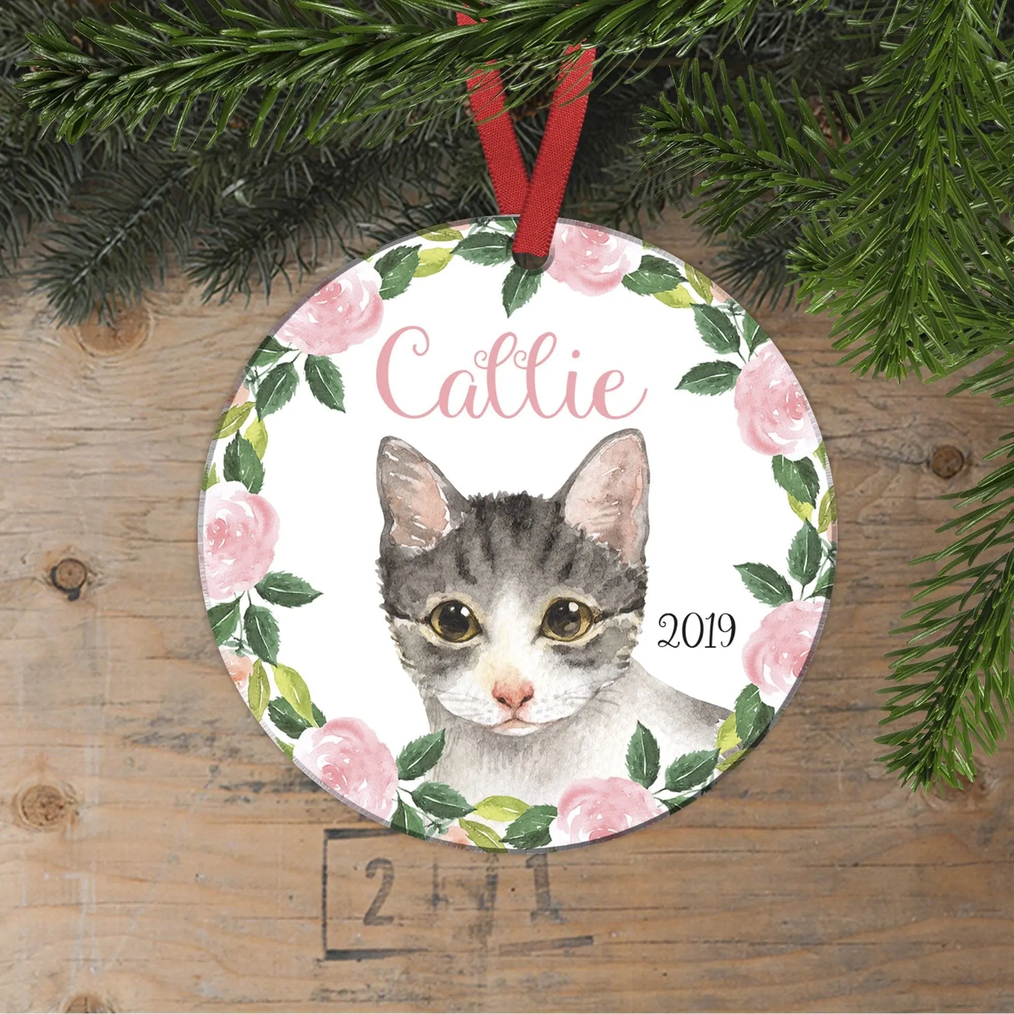 Cat Ornament - personalized cat ornament - watercolor orange cat christmas ornament