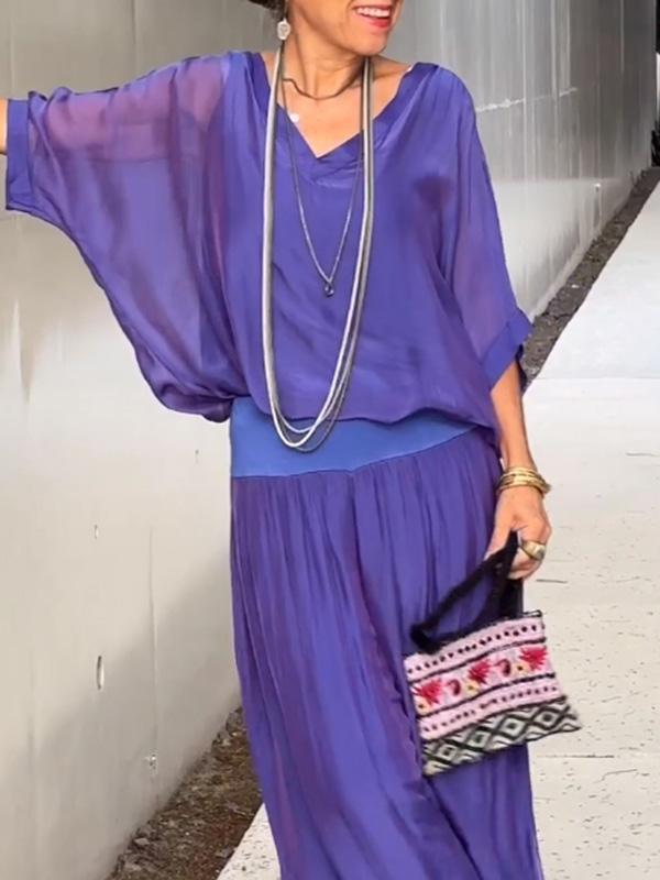 Solid-Color Chiffon Two-Piece Set – 10 Colors, S–5XL