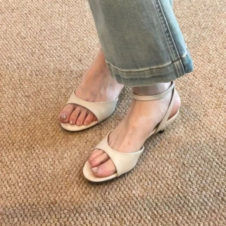 Women's Minimalist Open-Toe Kitten Heel Slingback Sandals