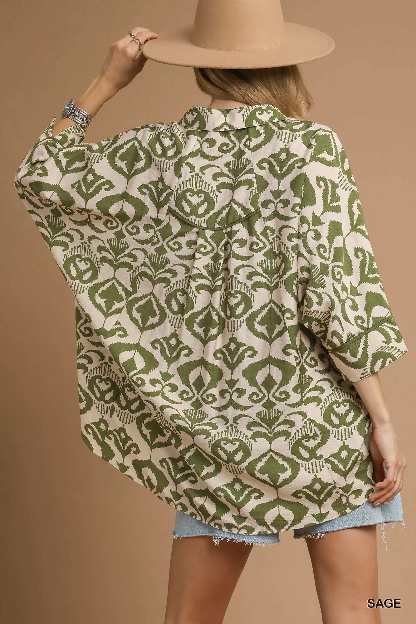 Umgee Abstract Print Button-Up Oversized Shirt
