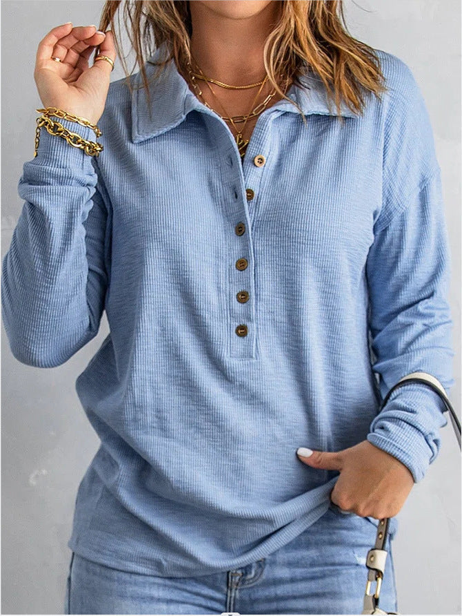 Women's Loose Fit Long Sleeve Knit Top – Button Detail, S–5XL