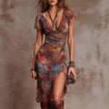 Women’s Slim-Fit Printed V-Neck Defined Waist Dress