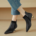 Women's Genuine Leather Kitten Heel Ankle Boots – Pointed Toe Side Zip