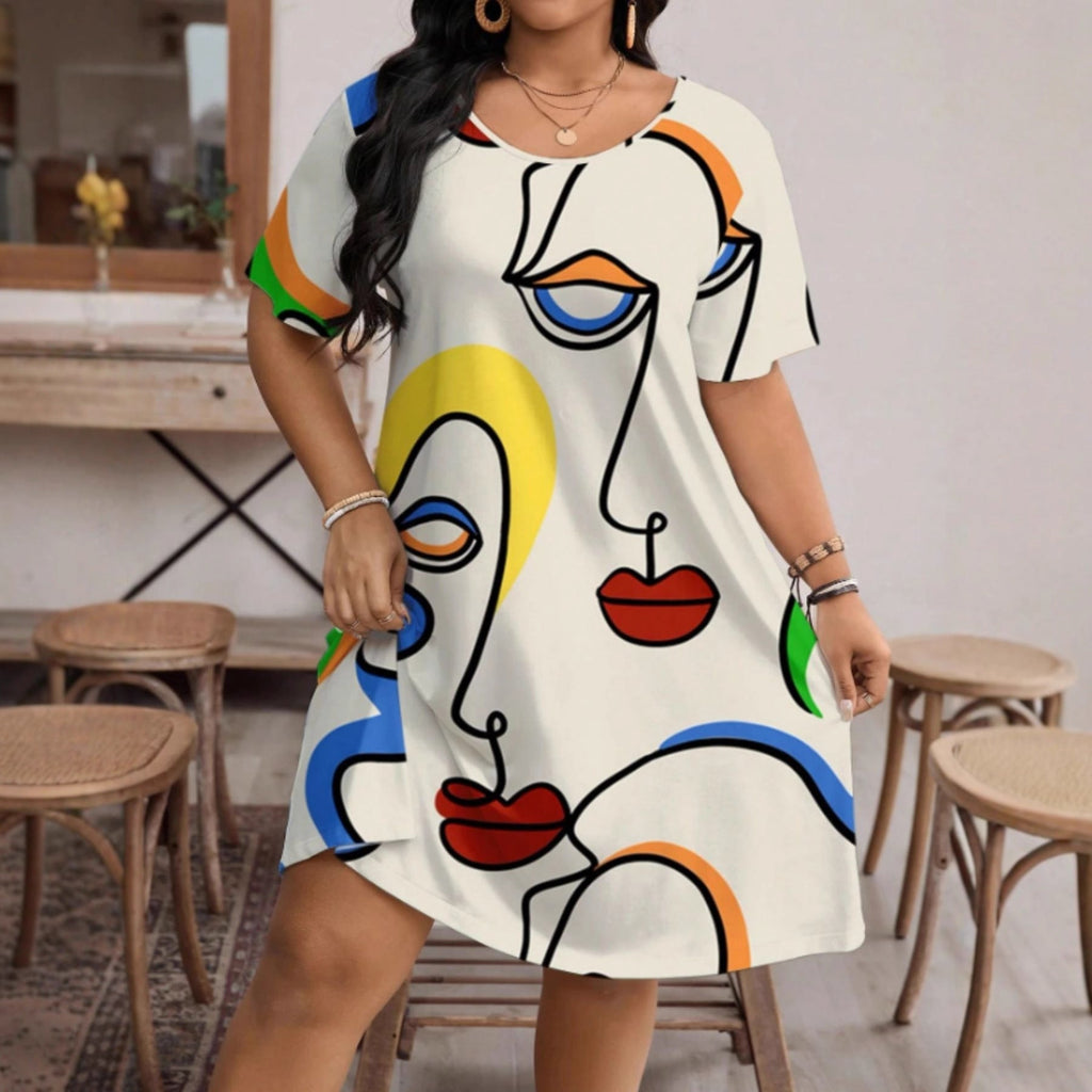 Women’s Casual Printed Round Neck Short Sleeve Dress