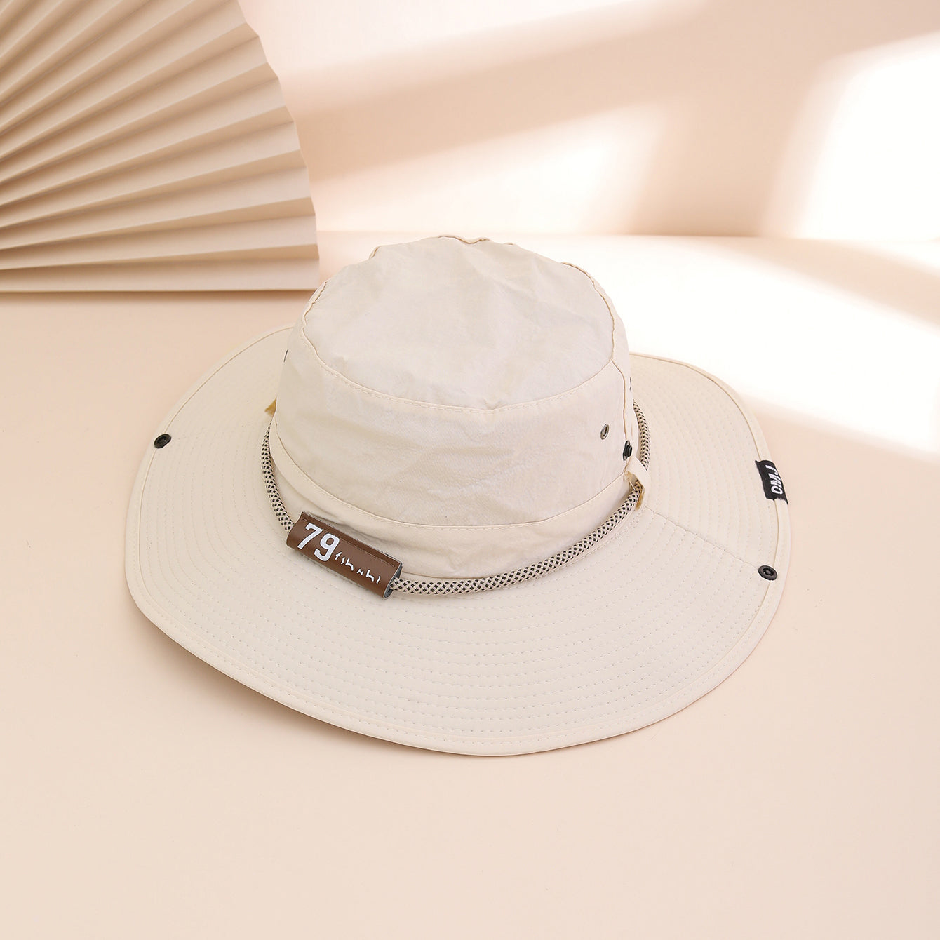 Wide-Brim Leather Patch Fisherman Hat – UV Sun Protection Outdoor Hat