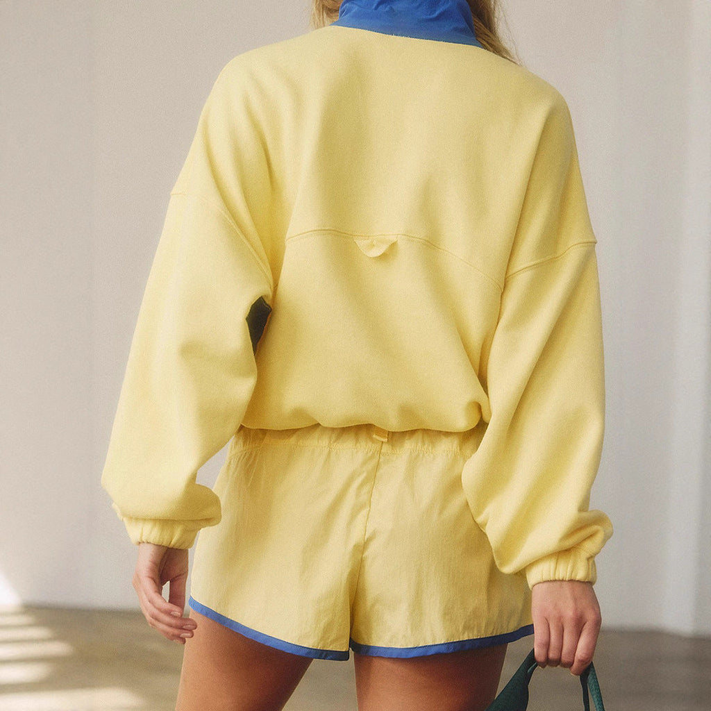 Women's Long-Sleeve Contrast Color 2-Piece Set – Top & Cropped Pants