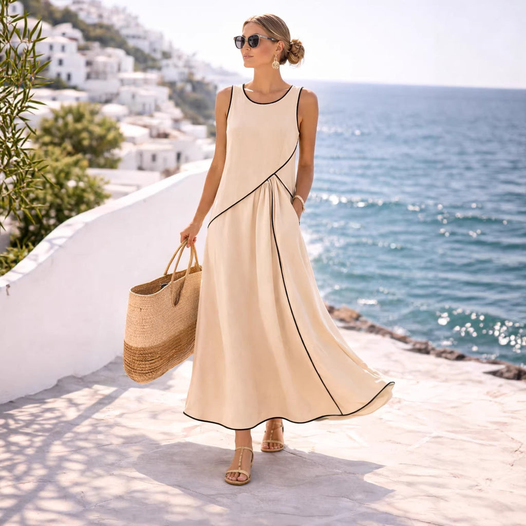 Mediterranean Contrast Color Vacation Dress – 7 Colors, S–3XL